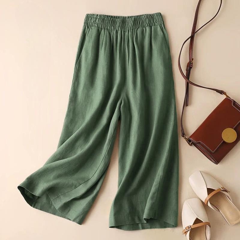 Women Casual Pants Wide Seven-minute Wide-legged Trousers Female Summer Thin Section Ladies Trousers Mother Large Size Women's Trousers