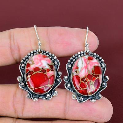 Kingman Red Mohave Copper Turquoise Earrings 925 Sterling Silver Earring Handmade Gemstone Drop Earring Unique Design Jewelry Wedding Gifts
