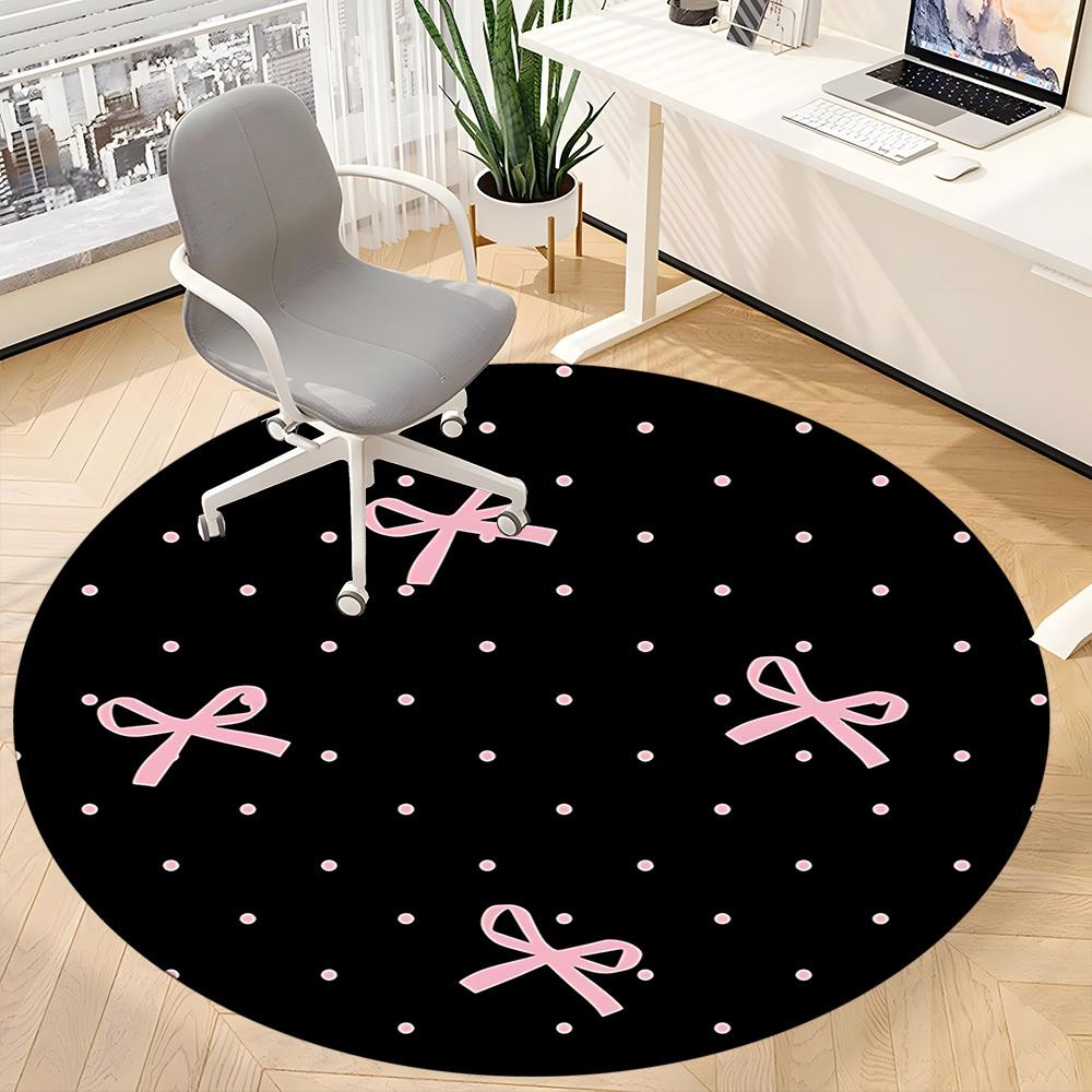 1pc Polka Dots Pink Bows Chair Carpet for Office Non Slip, Machine Washable Rug for Office, Room Holiday Decor for Christmas, Birthday Polyester