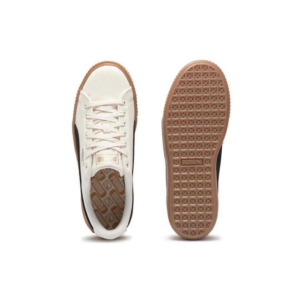 Puma Basket Platform Canvas Casual Increased Height Low Top Skate Shoes Women Sneaker Beige Black 399251-01