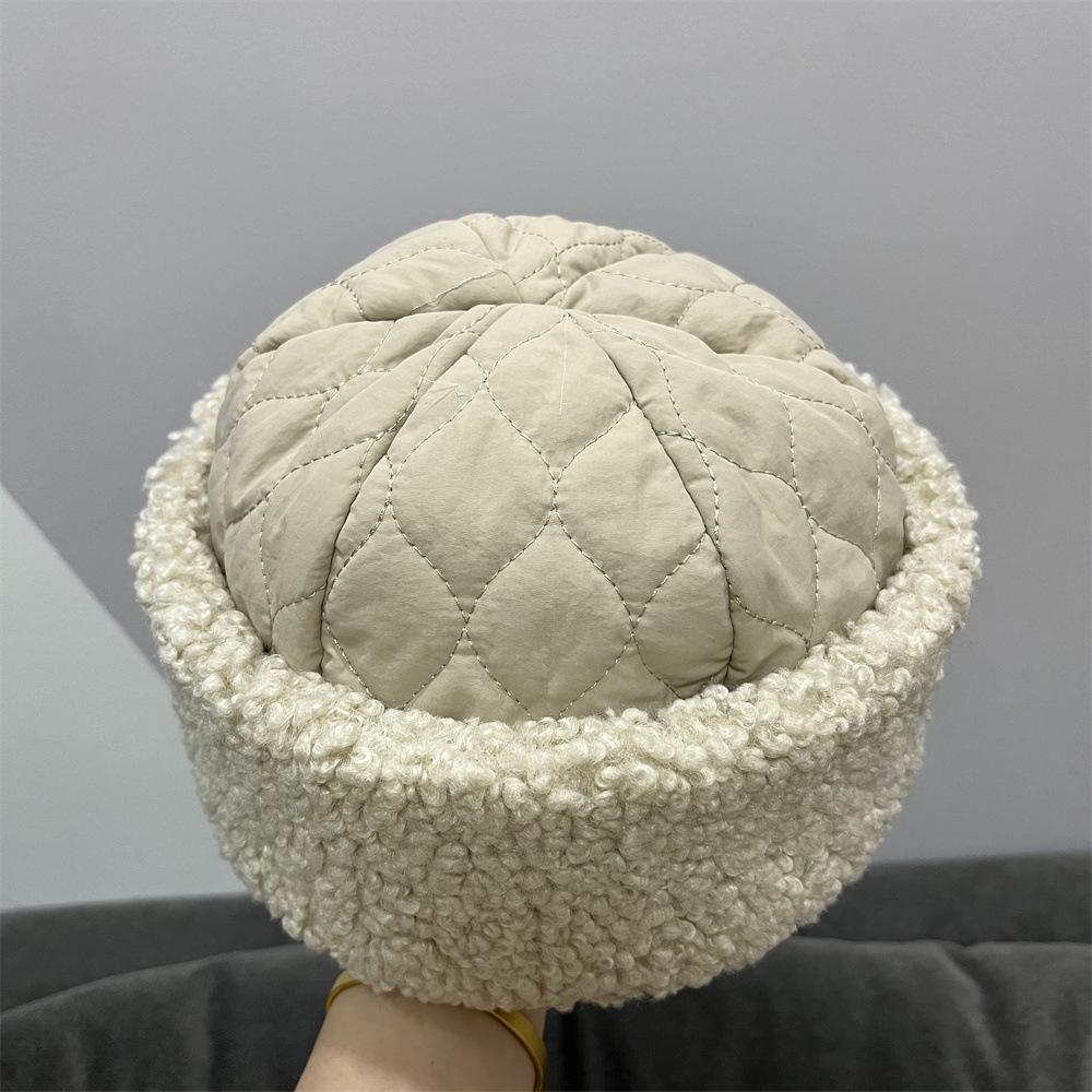 Autumn and winter new splicing dome two with cotton padded curling edge melon fur hat children's warm landlord hat pullover hat