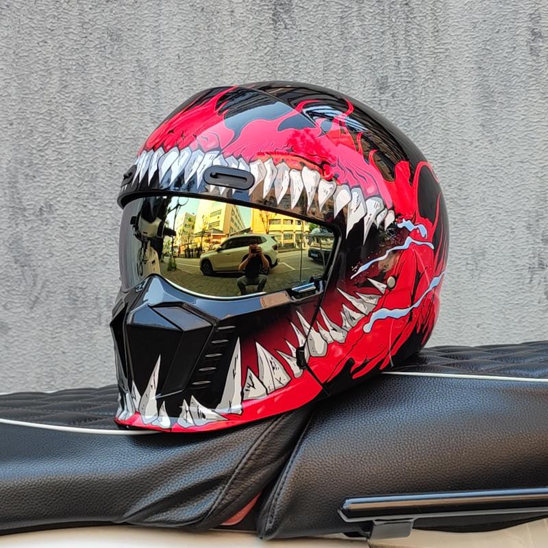 Căști de motocicletă ORZ Cască integrală deschisă 3/4 pentru bărbați Vizieră dublă cu protecție solară internă colorată Omologat DOT