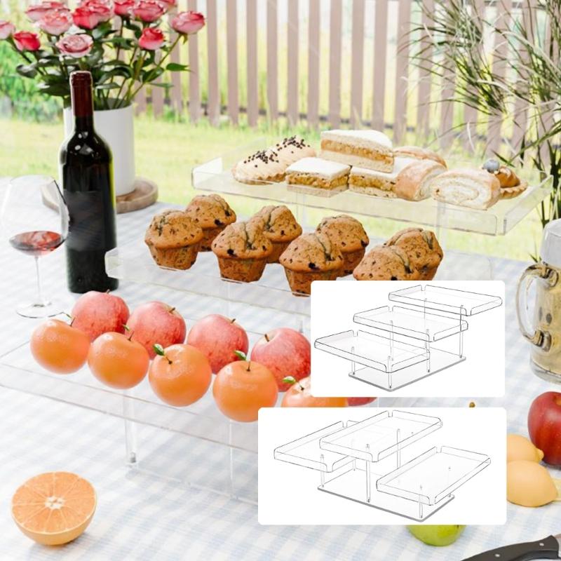 Clear 3 Layer Step Design Serving Tray For Cakes Dessert Display Stable Acrylic Structure Perfect For Celebration Event Home Decors Organizers