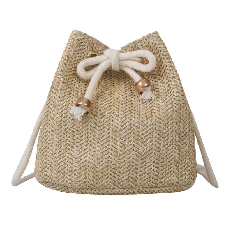 Borsa a secchiello tessuta a mano con chiusura a coulisse per uso quotidiano casual estivo