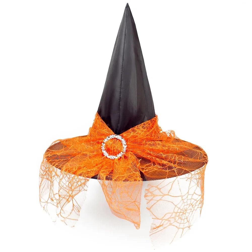 Halloween Witch Hats With Spider Web Veil For Women Costume Party Hats Wizard Hat Magican Halloween Headdress Party Caps Favors