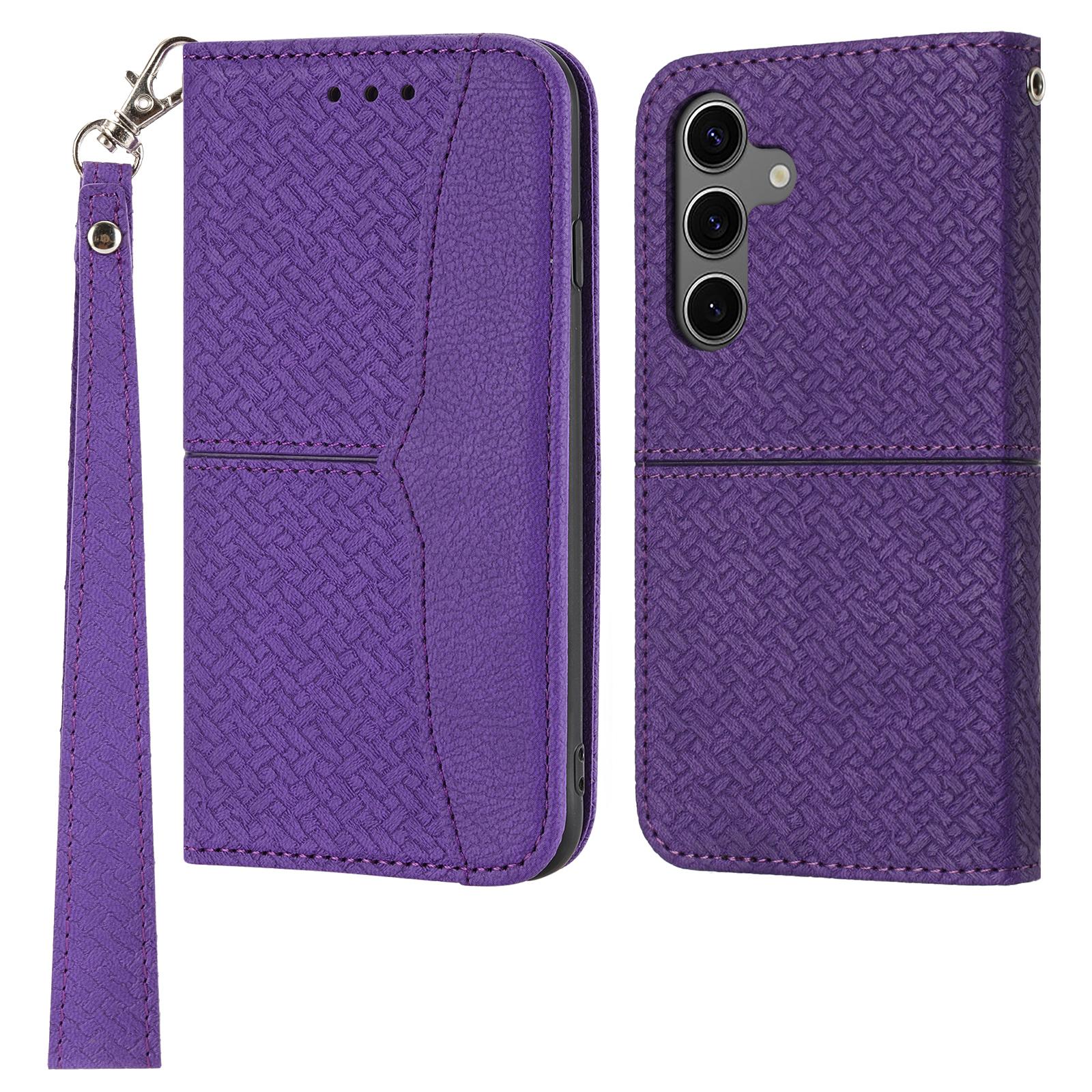 

For Samsung Galaxy S25 Case Woven Texture PU Leather Wallet Phone Cover Purple