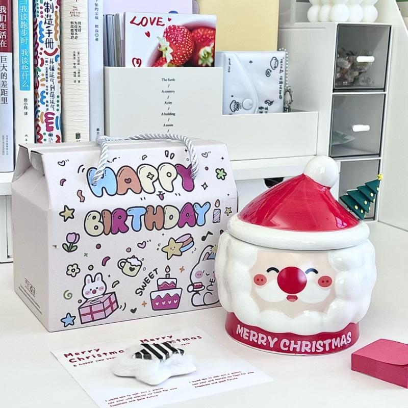 Christmas Gift for Girls Santa Claus Ceramic Mug Creative Cute Mug with Lid Souvenir Gift Box
