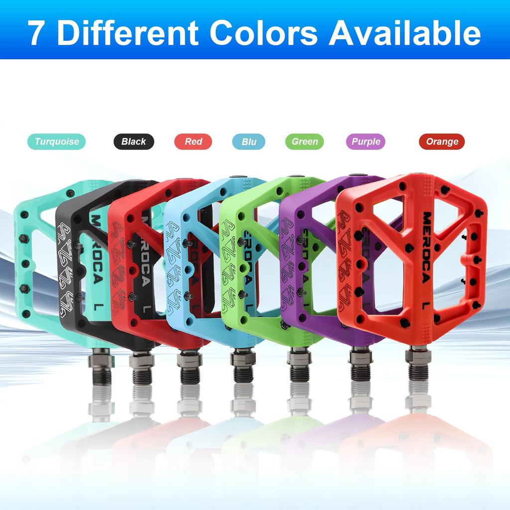 TINGSING Mountain Bike Pedals MTB Road Nylon Fiber Bicycle Lightweight Wide Flat Platform Cycling MTB Accessories Double Sided Pins Orange Non-Slip