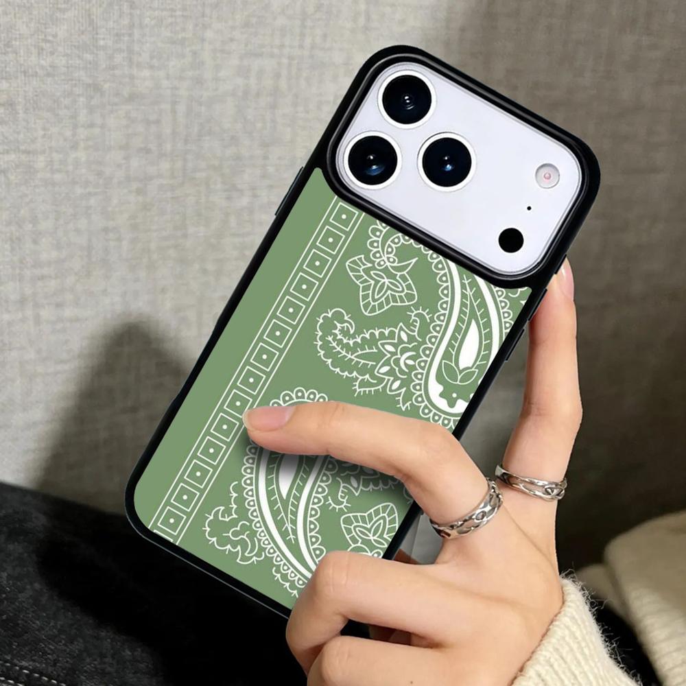 Capa Case for iPhone 17 Air 16 Pro Max 15 Plus 11 13 Mini 14 12 Back Phone Cover Green Paisley