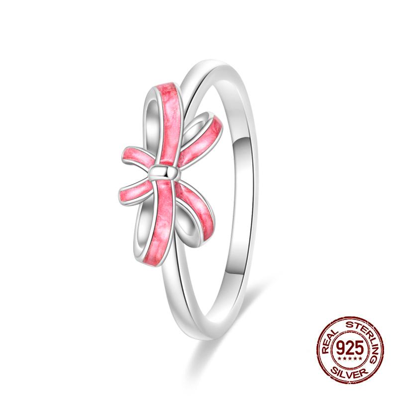 

New Valentine s Day Rings Sweet Pink Zircon Princess Bows Size 7-9 for Women 925 Silver Ring Romantic Fine Jewelry Birthday Gift 9