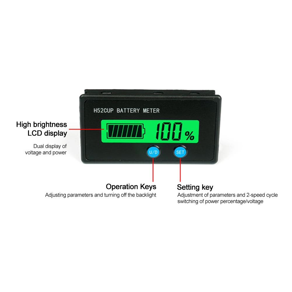 12V 24V 36V 48V 60V 72V Battery Indicator Voltmeter Lithium&Acid Battery Voltage Tester Remaining Battery Display