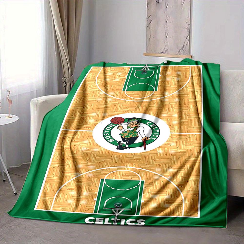 1pc Boston Celtics Basketball Court Flannel Blanket, Soft Skin Friendly with Digital Printing, Various Sizes Available for Family, Friends, Birthday