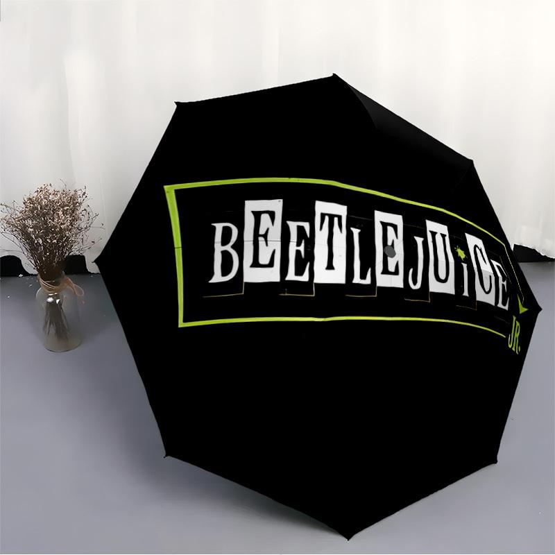 1pc Beetlejuice Automatic Folding Umbrella - Sturdy 8-Rib Polyester Canopy,Sun-Defying Travel Companion yy251023137