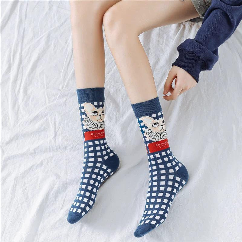 Lolita Mid-Calf Graffiti Kitten Socks - Trendy Japanese Illustration for Autumn/Winter