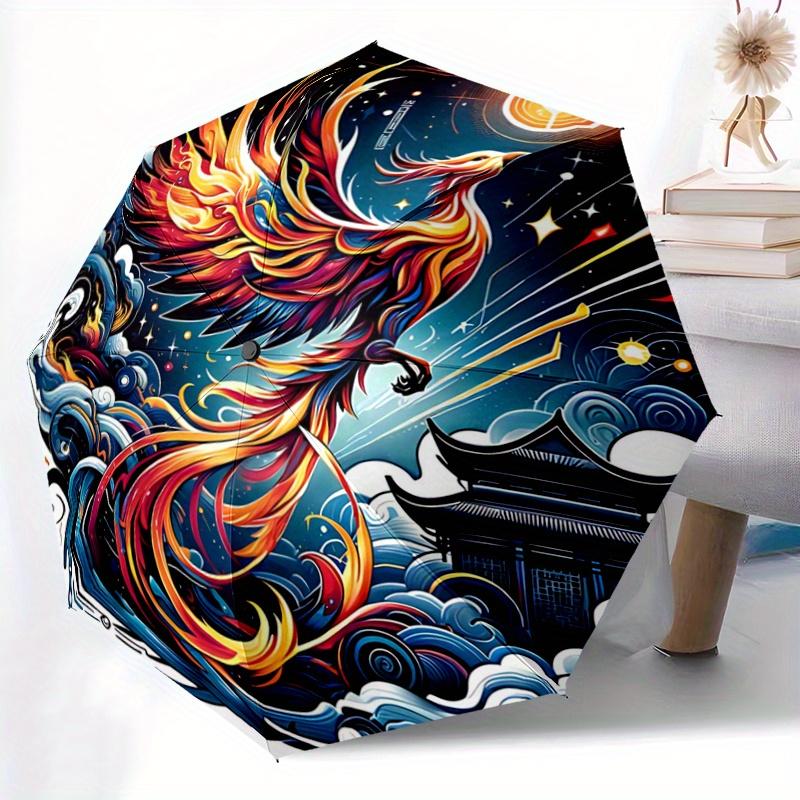 1pc Phoenix Rising Design Automatic Folding Umbrella - 3 Folding Design, Vivid Cartoon Pattern, Suitable for Outdoor Activities, A Gift for Fans