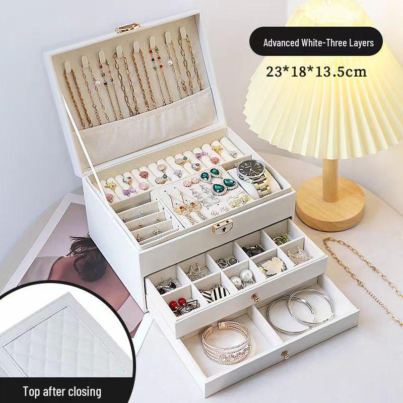 Exquisite Large Multi-Layer Jewelry Box for Necklaces, Ear Studs, Earrings, Rings & More