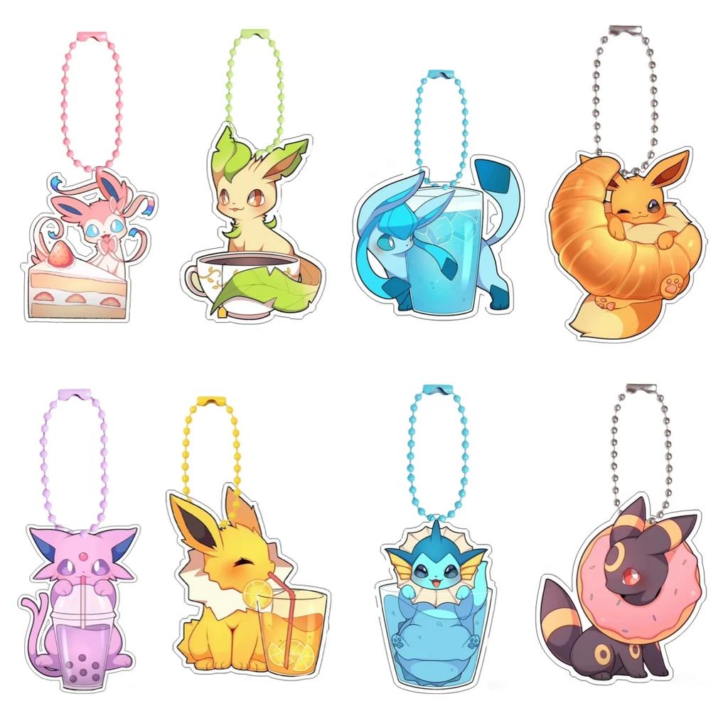 Pokemon Glaceon Sylveon Leafeon Eevee Self-Control Acrylic Cartoon Key Buckle Pendant Anime Classics Game Collection Gift Toys