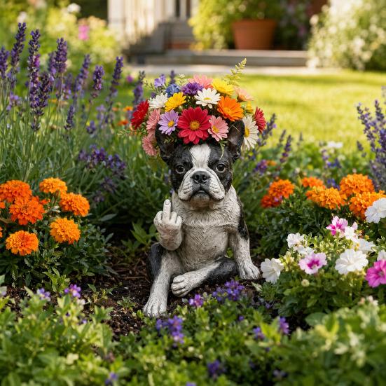 Funny Bulldog Planter Pot, Cute Middle Finger Dog Planter, Small Resin Animal Flower Pot with Drainage Hole for Home Garden Office Desk Decor