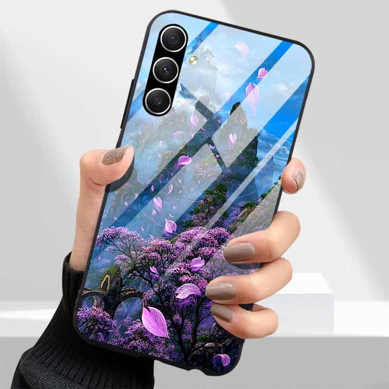 Tempered Glass Phone Cases for Samsung Galaxy A54 A14 A24 A34 Cover Hard PC Back Shell For M54 A15 A25 A55 5G A04s M23 M52 A 54