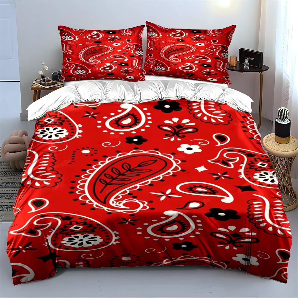 Red Paisley Pattern Bedding Set Bedding set (1 duvet cover, 2 pillowcases, duvet not included)