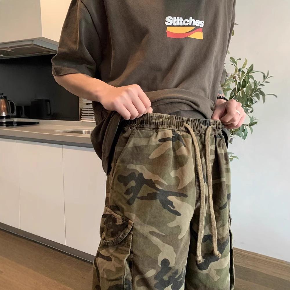 Męskie Retro Kamuflażowe Spodenki Robocze - Trend Lato 2025, Styl Uliczny Średniej Długości Spodnie Pięciopunktowe