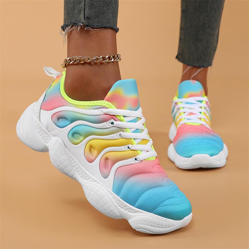 Damen Sneakers Mode Regenbogenfarben Plateauschuhe Lässige Wanderschuhe Bequeme Leichte Outdoor-Damen Vulkanisierte Schuhe
