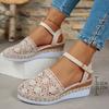 Fashion 2025 Large Size New Roman Shoe Bag Toe, Fashionable Perforated Hemp Rope Anti-slip One-line Sandals with Wedge Heels