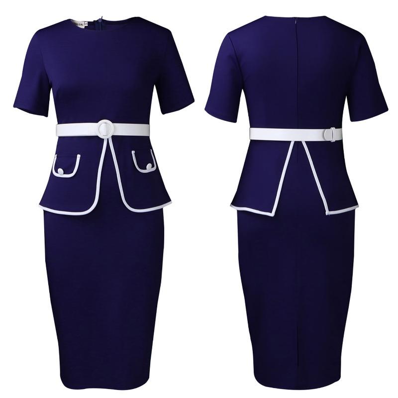 Women Plus Size Elegant High Waist Bodycon Short Sleeve Office Midi Pencil Dress