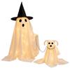 Ornements de Pelouse d'Halloween Fantomatique Chien Marchant Fantôme Décor avec Guirlande Lumineuse LED, Maison Hantée Lumineuse Fournitures de Fête Chiot pour Extérieur Maison,