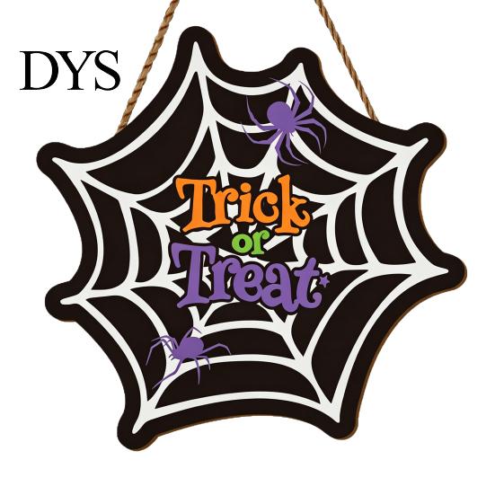 Spooky Home Party Supplies Wooden Halloween Door Hanger Sign, Spider Web Hanging Trick Boxwood Holiday Wall Sign or Treat Plaque, Rustic Farmhouse
