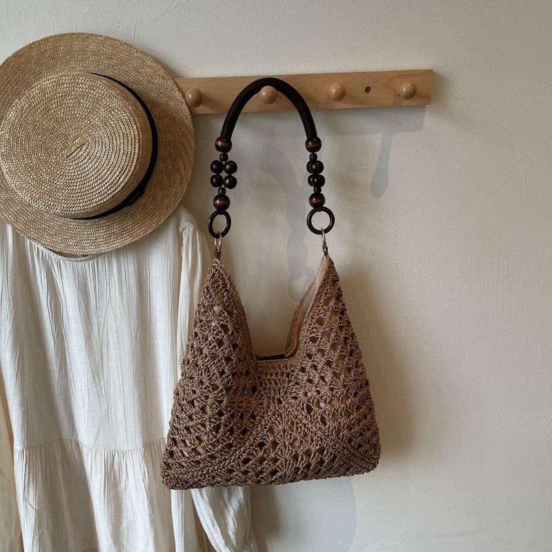 Large capacity woven bag women's 2025 new summer vacation straw bag versatile shoulder tote bag