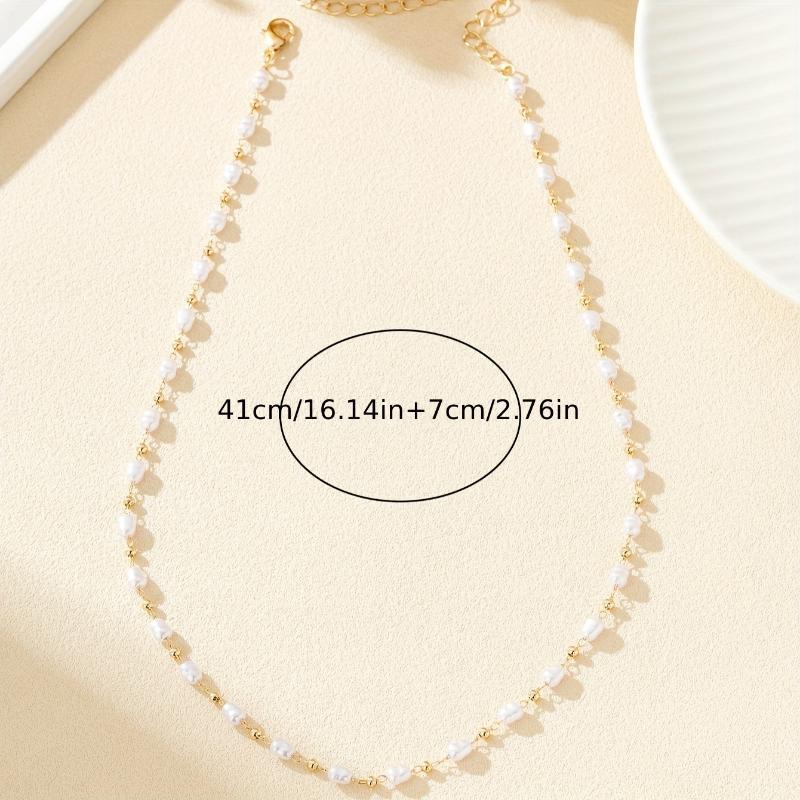 Pearl Necklace French Retro Court Style Gold Plated Allergy Free Alloy Jewelry for Girls School Daily Wear
