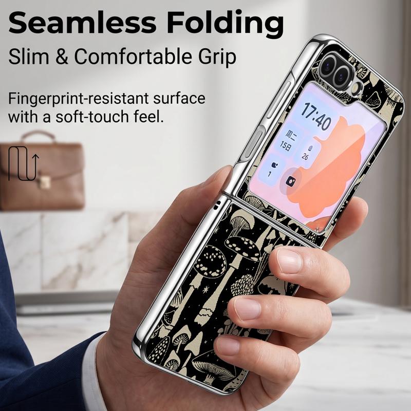 Floral Pattern Case For Samsung Galaxy Z FlIP 7 FE 6 5 Plating PC+PU Leather Hybrid Folding Cover For Samsung Z Flip7 Flip6 Flip5