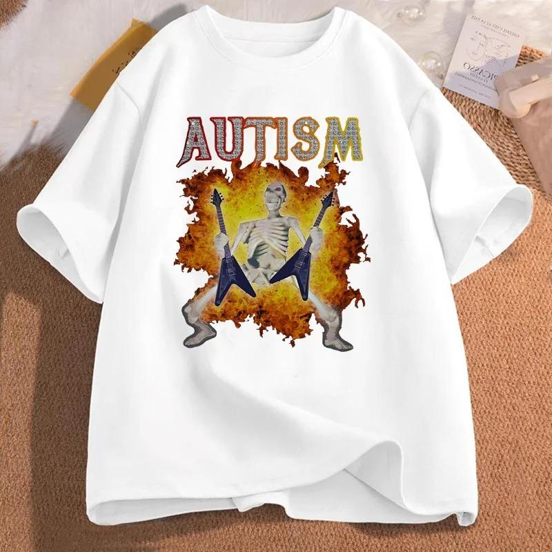 Autism Fun Skeleton Meme Unisexs Tshirt Harajuku Skull Graphic Tshirts Unisex Short Sleeve Tees Unisex Autism Tshirts