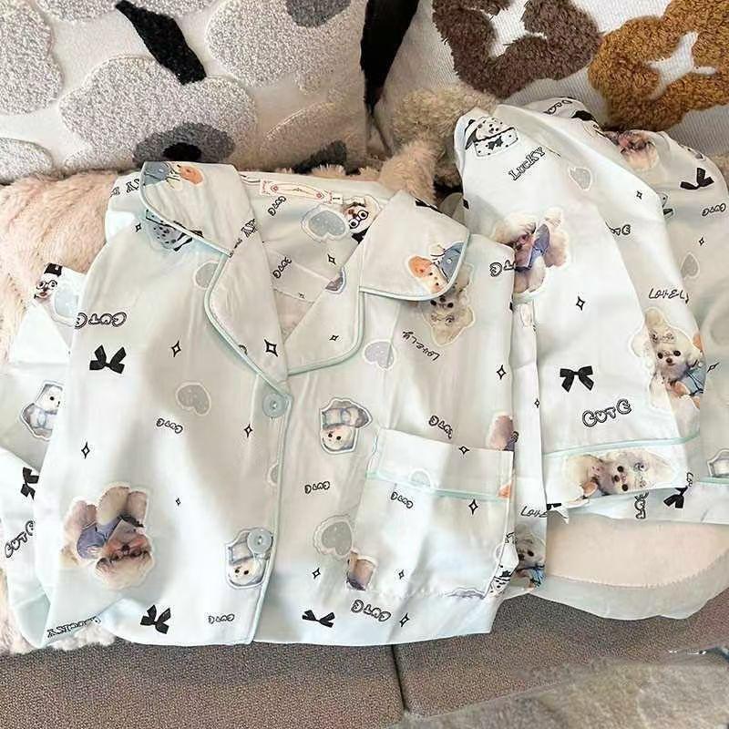 

ins sweet cartoon cute puppy pajamas women s summer new short-sleeved shorts beautiful girl loungewear two-piece set S [recommended weight 35-40kg]