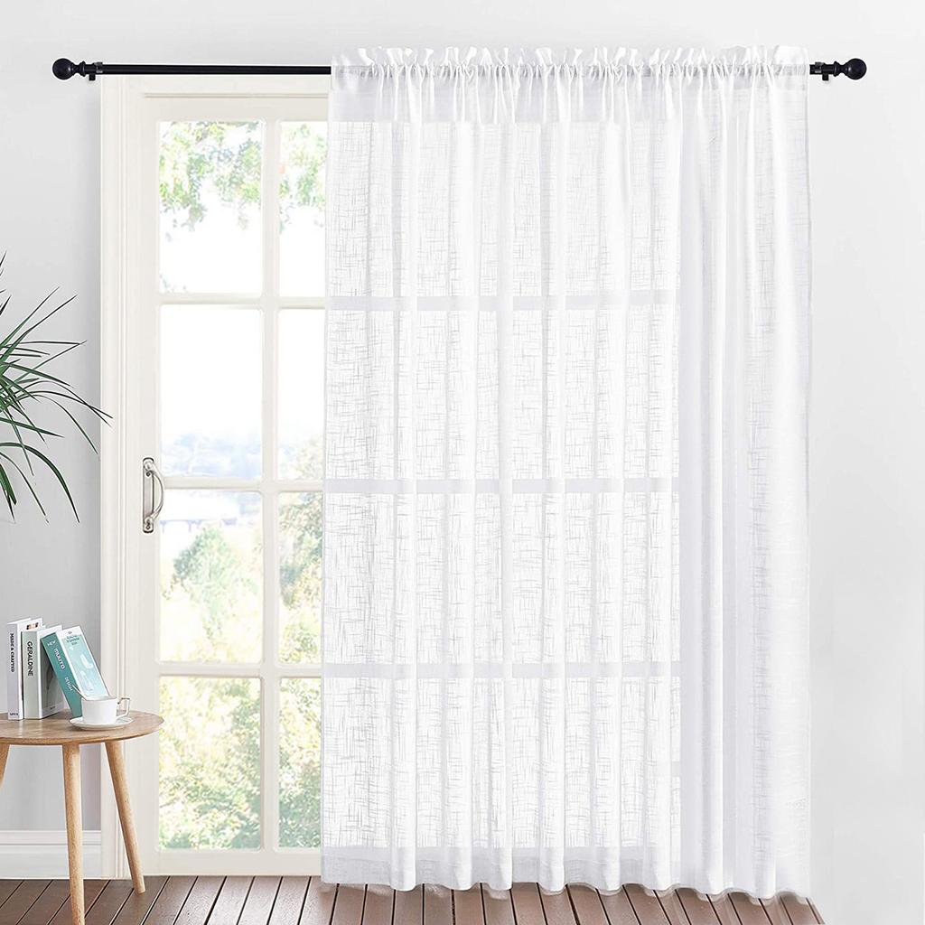 Solid Color Big Belly Hemp Blackout Window Screen Through Rod Pressing Line Living Room Finished Curtain