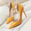 Fashion Women Party 10.5cm High Heels Office Patent Leather Pumps Lady Stiletto Low Heels Scarpins Cutout Elegant Orange Red Shoes