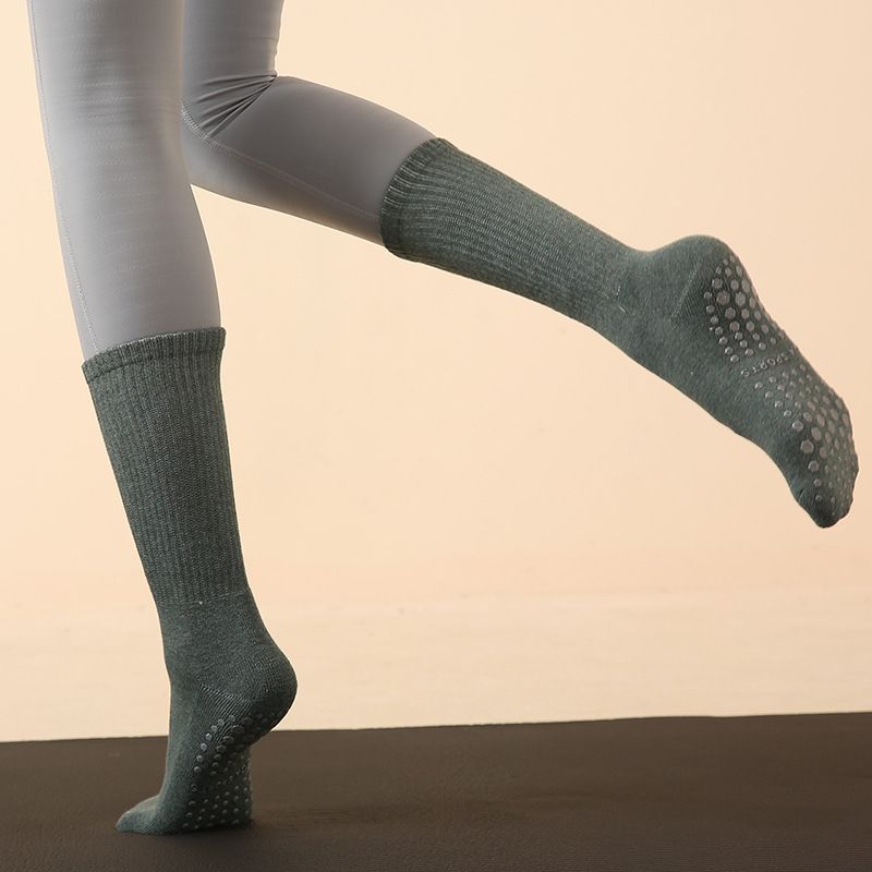 

All Year Round New Arrival Long Yoga Socks Non Slip Professional Women Pilates Socks Knee Socks Terry Bottom Perspiration Absorbing Cotton Blended dark green 35-size 41 free size