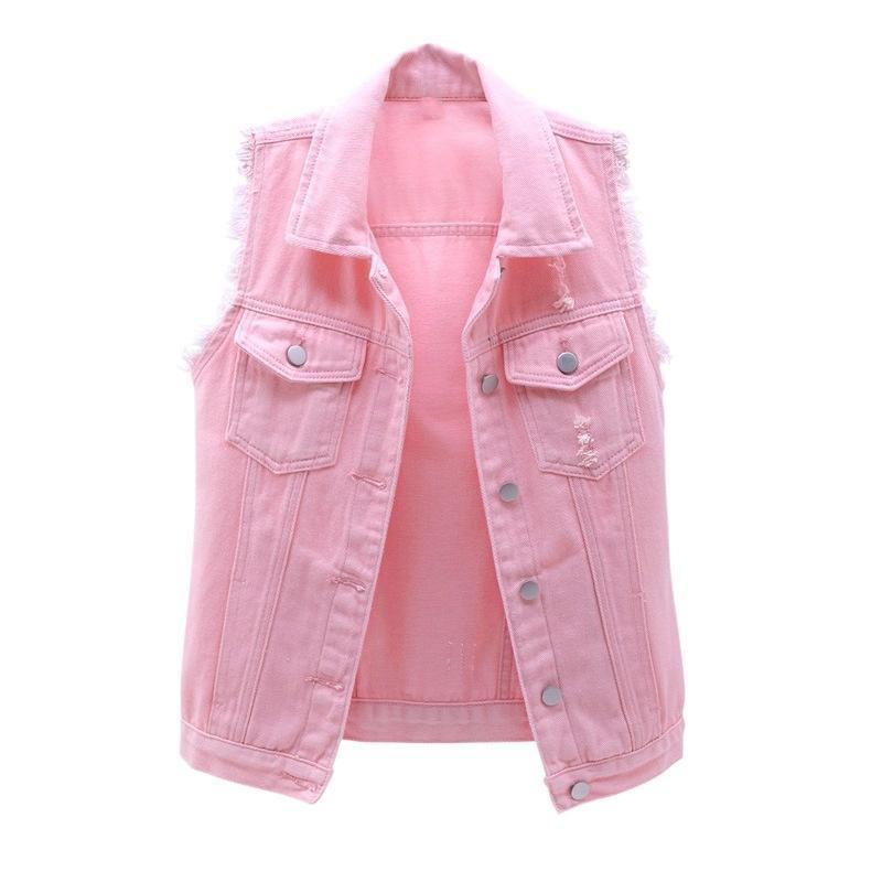 Women Denim Vest Autumn Winter Solid Casual Turn Down Collar Pocket Sleeveless Short Jean Coat Streetwear