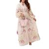 Spring New, Fashionable and Elegant Casual V-neck Printed Lace-up Dress