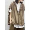 Vest Jacket Women Summer Fall Loose Large Size Retro Thin Black Grey Top Pocket Zip Up Hooded Coat