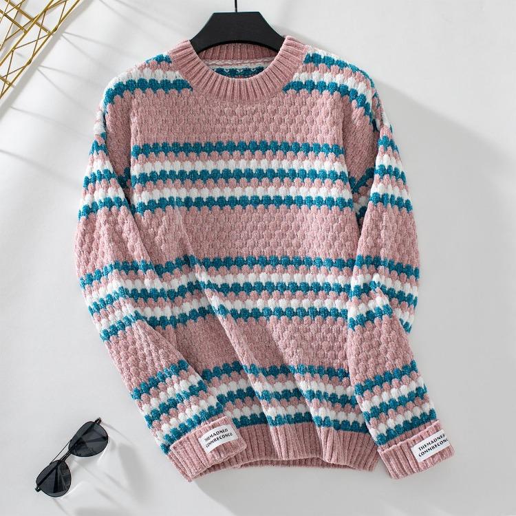 Vintage Stripe Cardigan Knitwear Sweater Long Sleeve Loose Top O Neck Autumn Winter