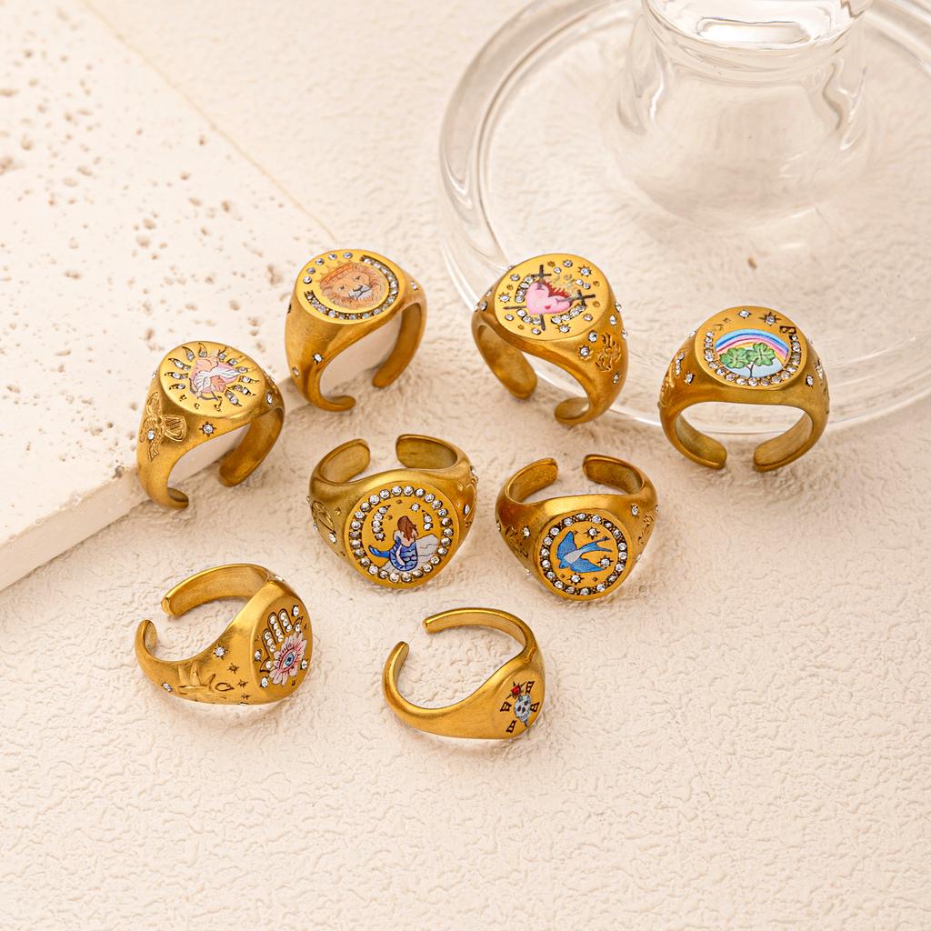 Stainless Steel Fashionable and Popular Valentine's Day Lion Mermaid Love Cupid Painted Ring