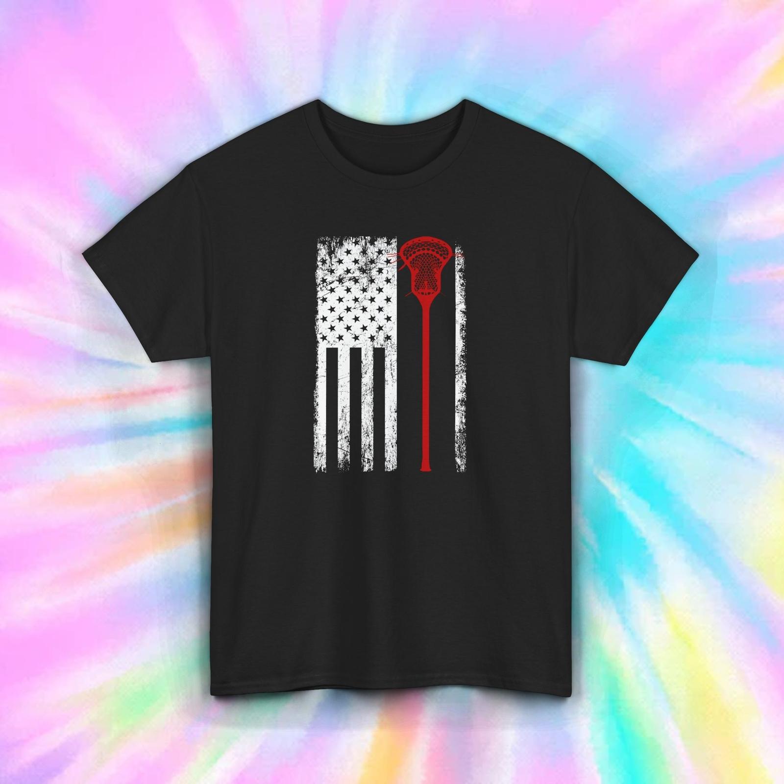 Lacrosse USA Flag Shirt American Lacrosse Stick Sports Player Gift Tee S-5XL M