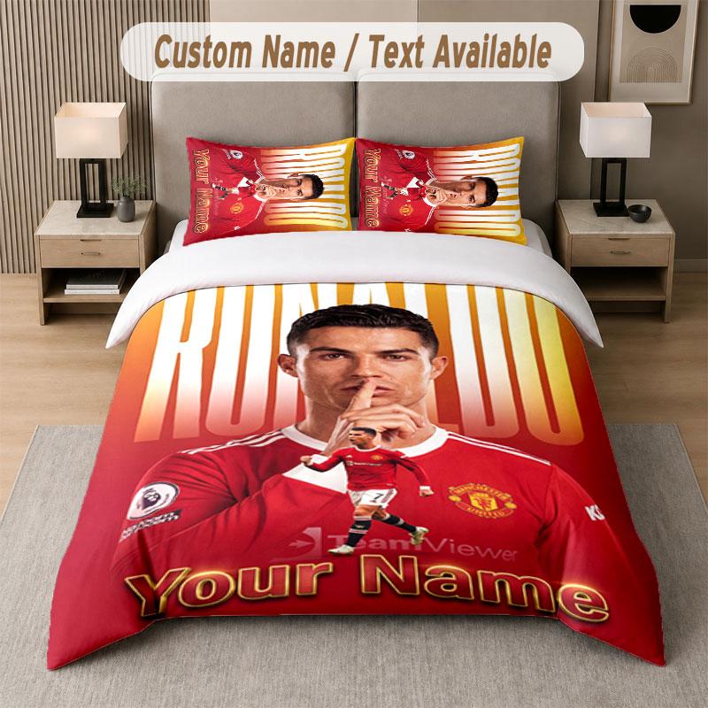 Custom Bedding Set Cristiano Ronaldo Pattern, Print Name Text 1 Duvet Cover Plus 2 Pillowcases Home Textile