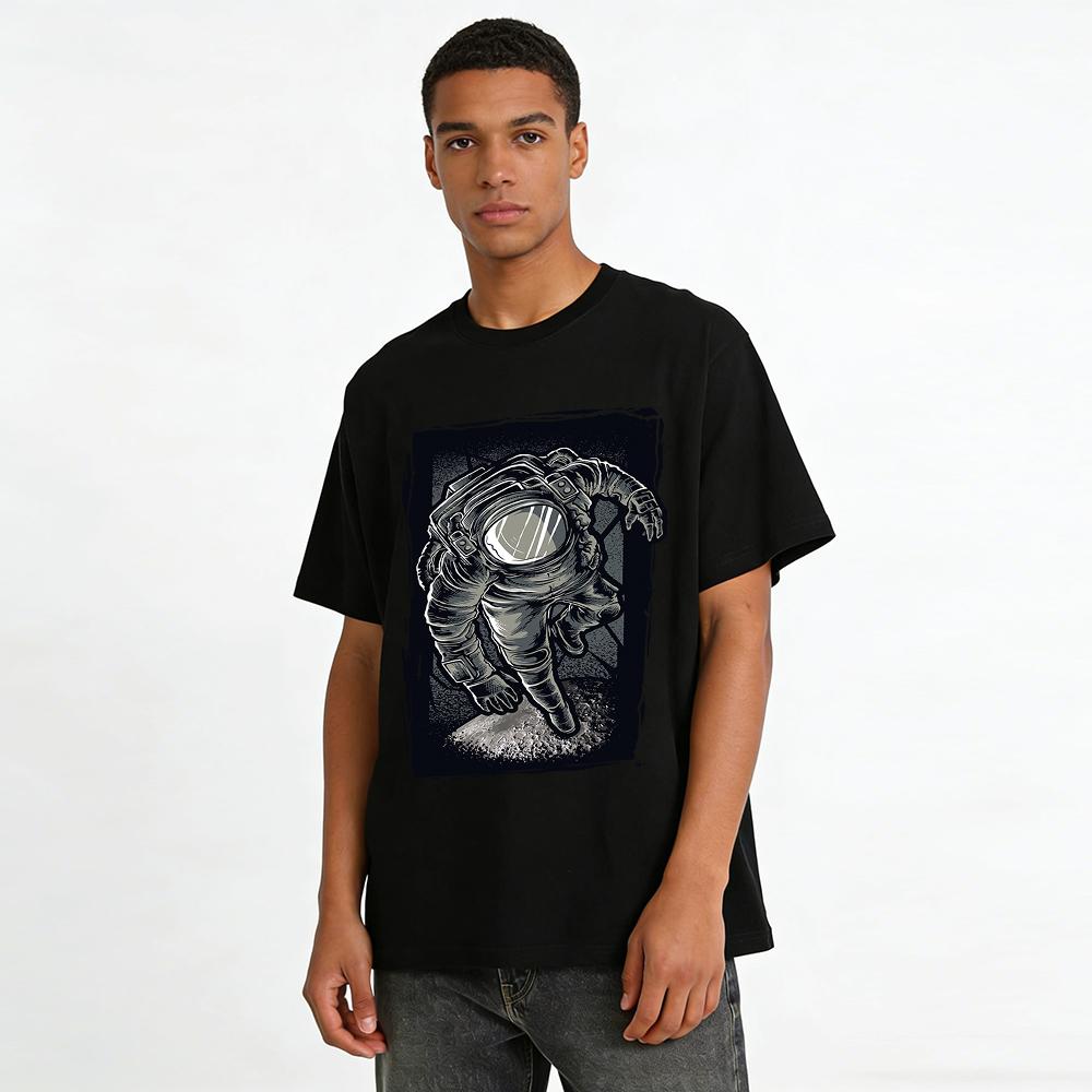 Vintage Astronaut Moon Walk Printed Short Sleeve T-Shirt Pure cotton T-shirt