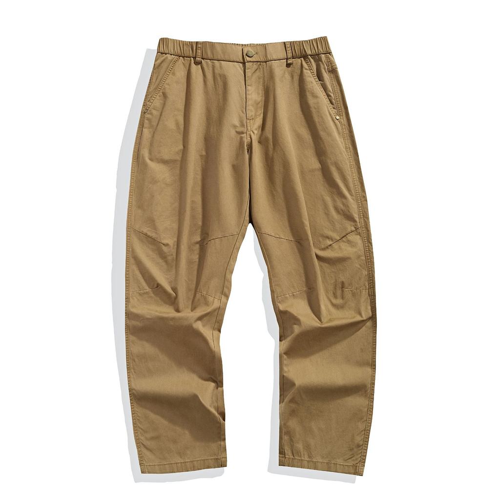 American retro trendy brand pure cotton casual pants men's summer solid color simple loose wide-leg straight trousers