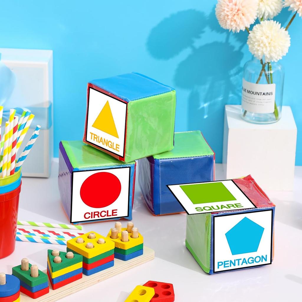 Yilloog 4 Pcs Large Foam Dice with Pockets DIY Education Playing Game Dice Soft Dice Kids Infant Early Education Cube Learning Teaching Stacking