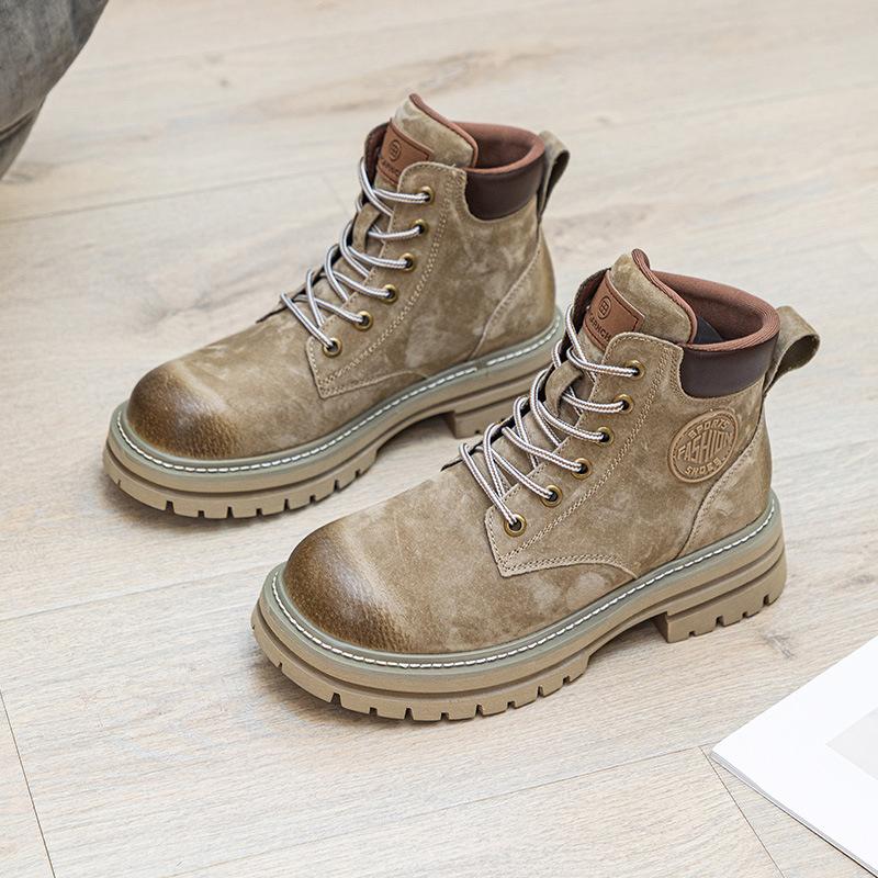 Boots Women's Genuine Leather Thick Sole Shoes Motorcycle Outdoor Work Clothes Women's Ankle Boots Shoes for Women Zapatos