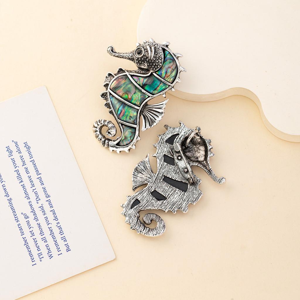 Sea Horse Animal Brooch Pendant With Shell Necklace For Women